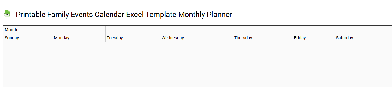 Printable family events calendar Excel template monthly planner
