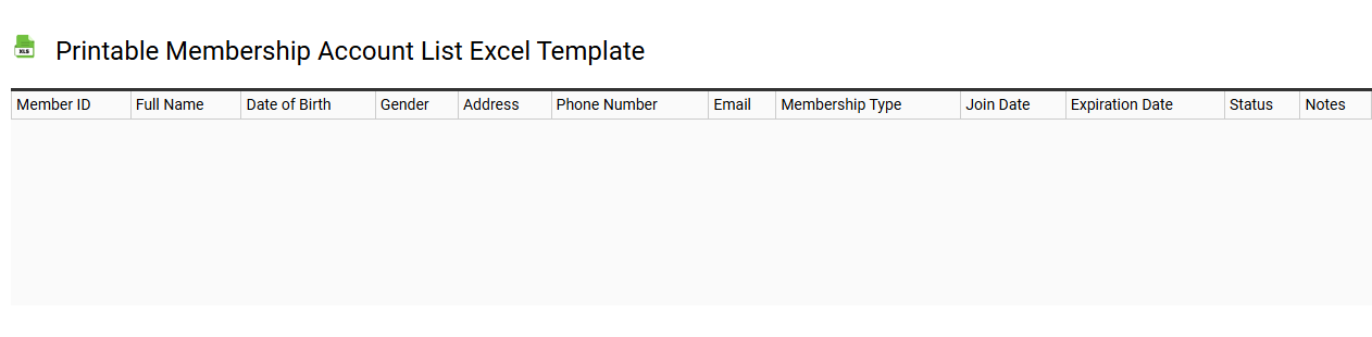 Printable membership account list Excel template