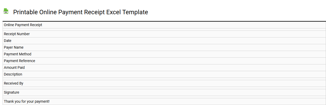 Printable online payment receipt Excel template