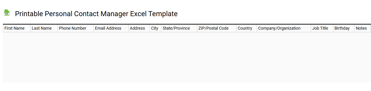 Printable personal contact manager Excel template
