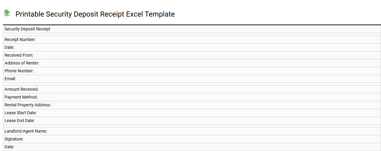 Printable security deposit receipt Excel template