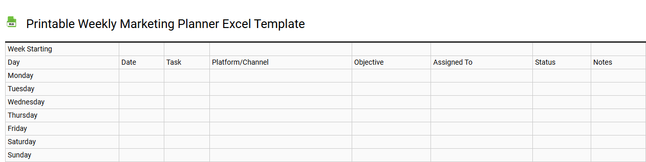 Printable weekly marketing planner Excel template