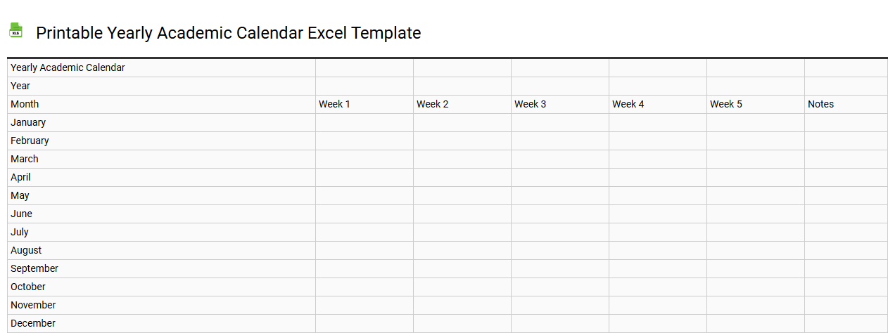 Printable yearly academic calendar Excel template