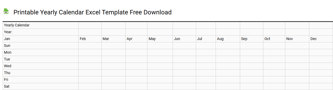 Printable yearly calendar Excel template free download