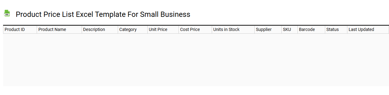 Product price list Excel template for small business