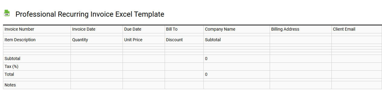 Professional recurring invoice Excel template