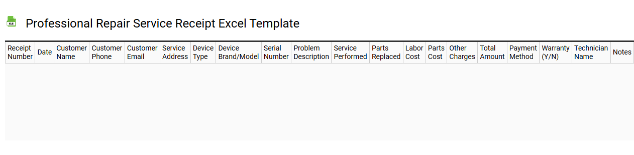 Professional repair service receipt Excel template