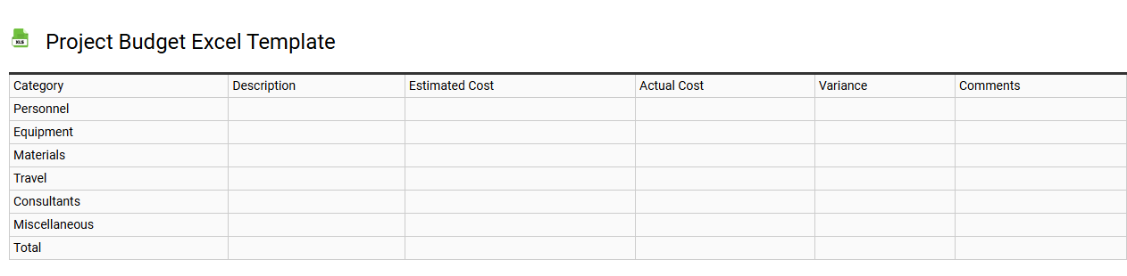 Project budget Excel template