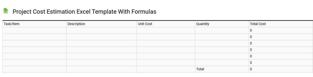 Project cost estimation Excel template with formulas