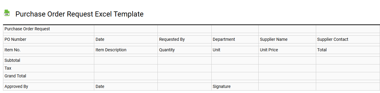 Purchase order request Excel template