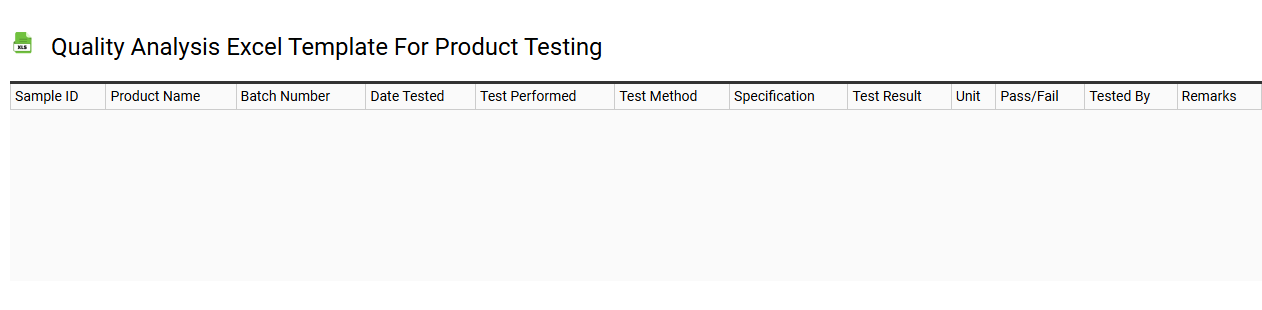 Quality analysis Excel template for product testing