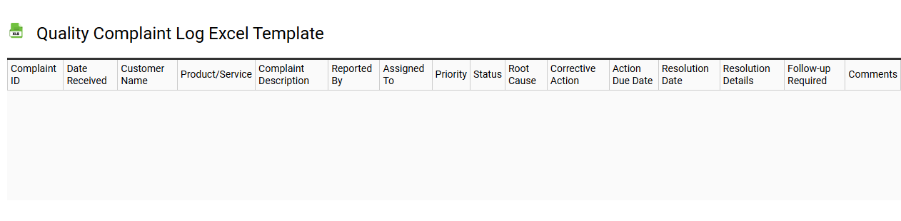 Quality complaint log Excel template