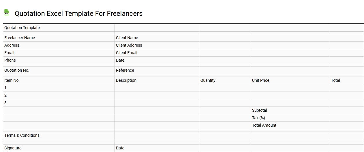 Quotation Excel template for freelancers