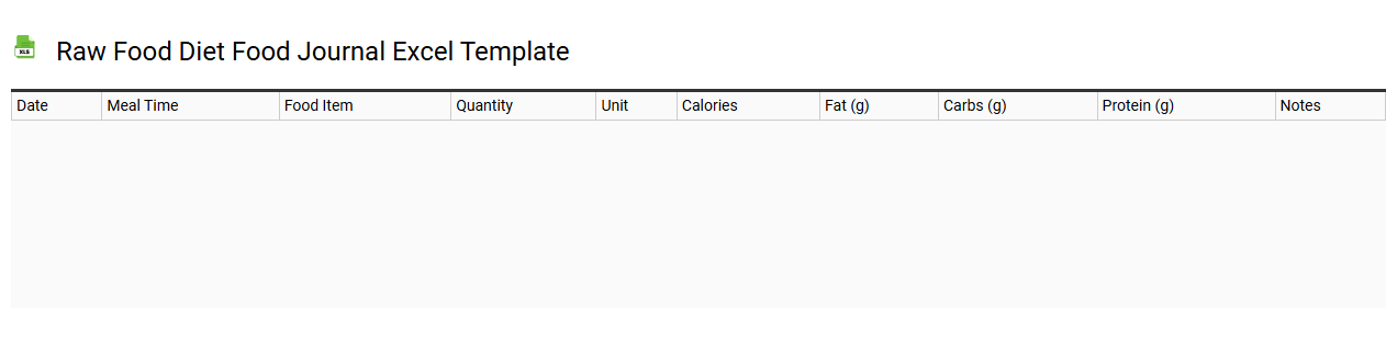 Raw food diet food journal Excel template