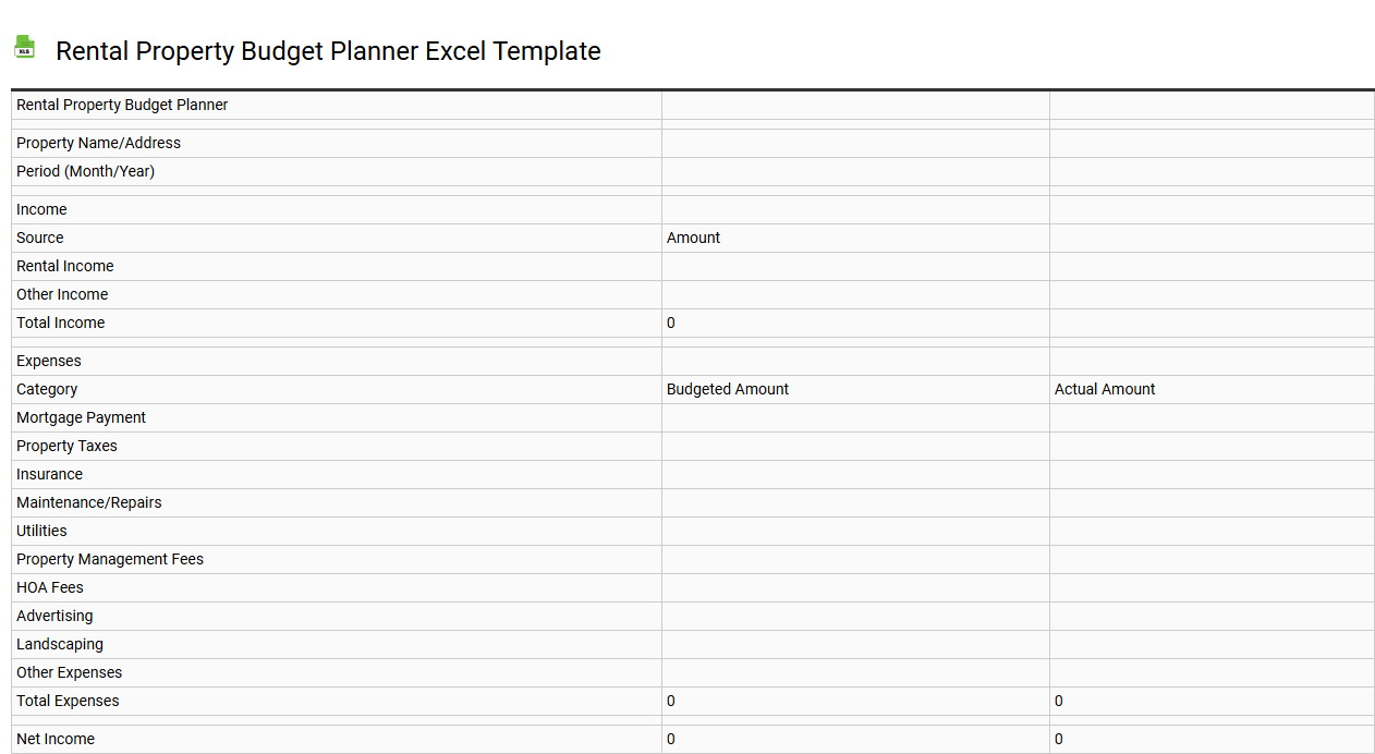 Rental property budget planner Excel template