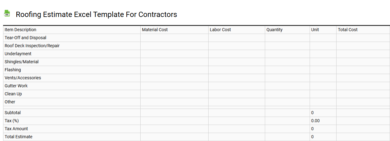 Roofing estimate Excel template for contractors