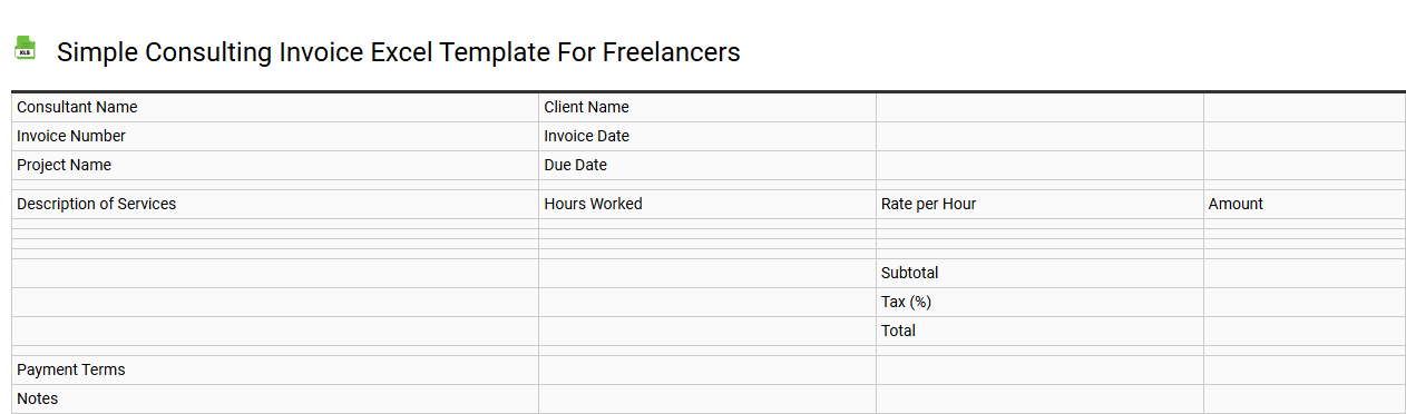 Simple consulting invoice Excel template for freelancers