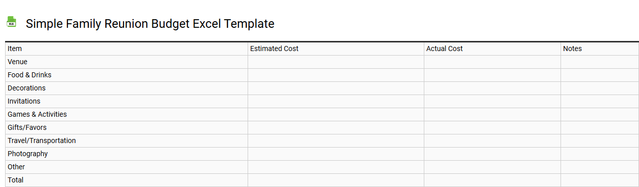 Simple family reunion budget Excel template