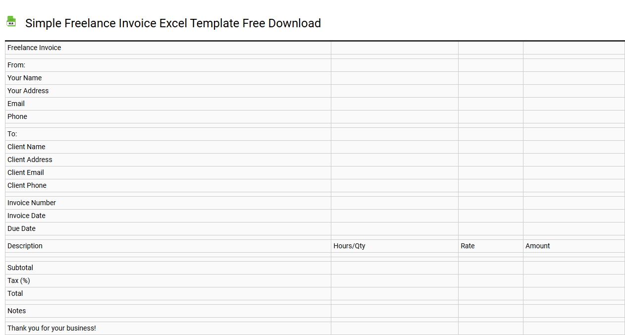 Simple freelance invoice Excel template free download