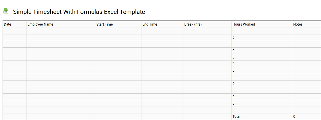 Simple timesheet with formulas Excel template