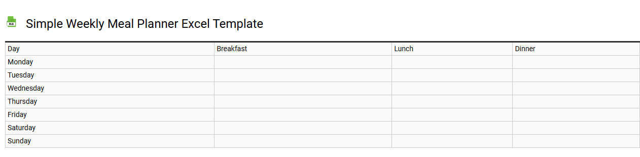 Simple weekly meal planner Excel template