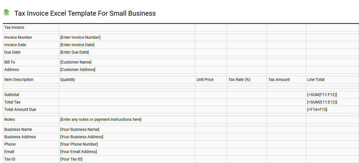 Tax invoice Excel template for small business