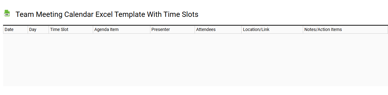 Team meeting calendar Excel template with time slots