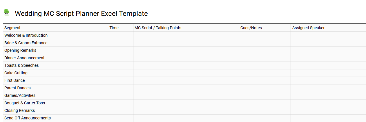 Wedding MC script planner Excel template