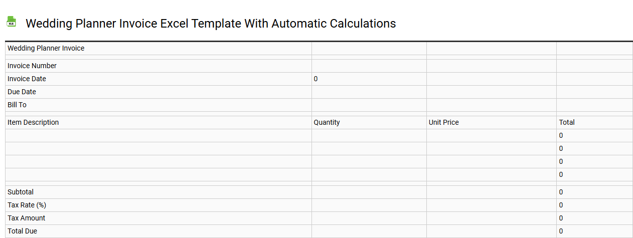 Wedding planner invoice Excel template with automatic calculations