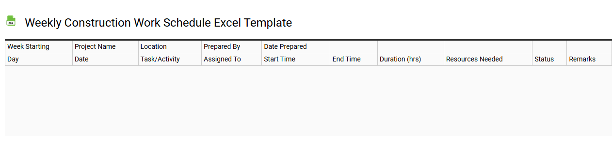Weekly construction work schedule Excel template