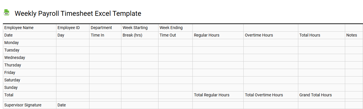 Weekly payroll timesheet Excel template