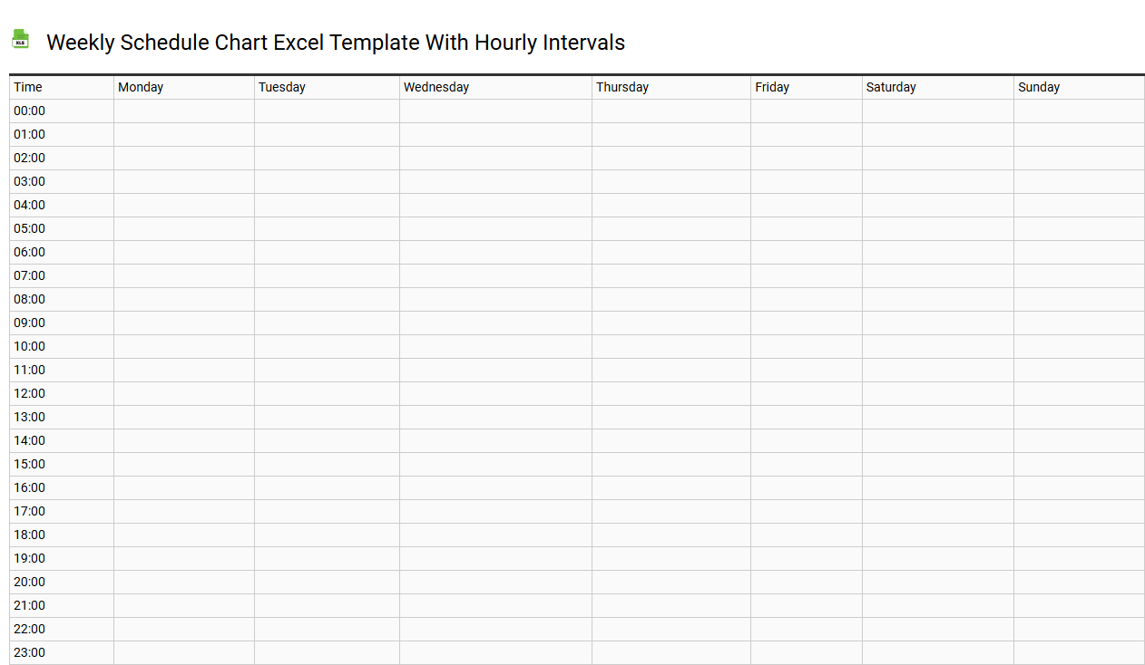 Weekly schedule chart Excel template with hourly intervals