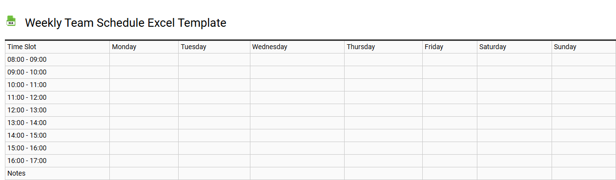 Weekly team schedule Excel template