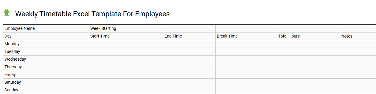 Weekly timetable Excel template for employees