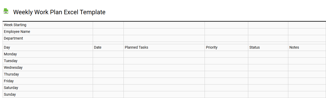 Weekly work plan Excel template