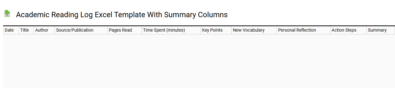 Academic reading log Excel template with summary columns