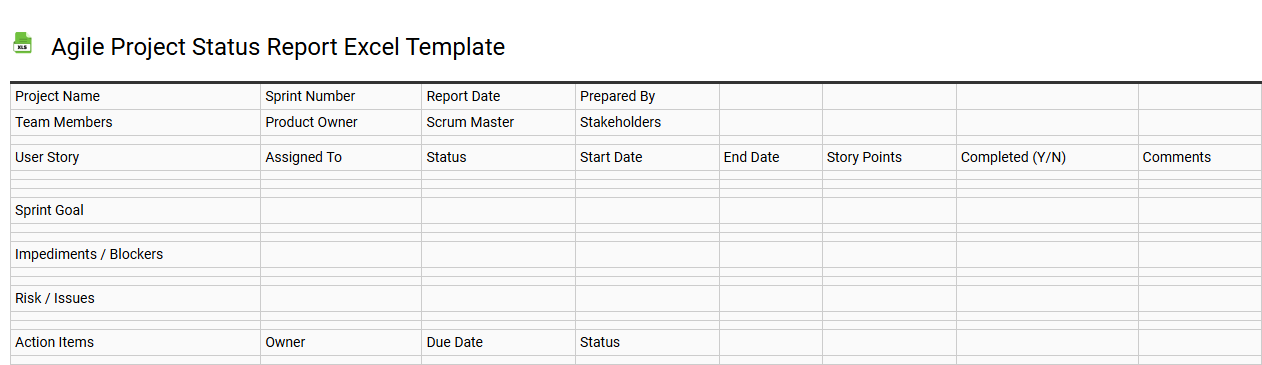 Agile project status report Excel template