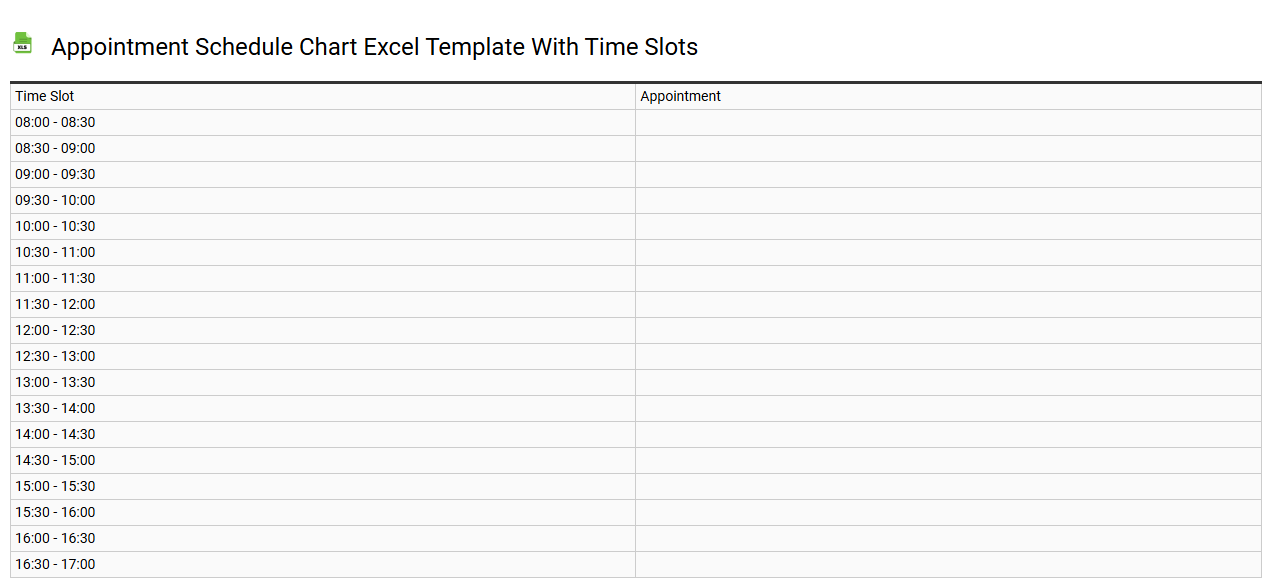 Appointment schedule chart Excel template with time slots