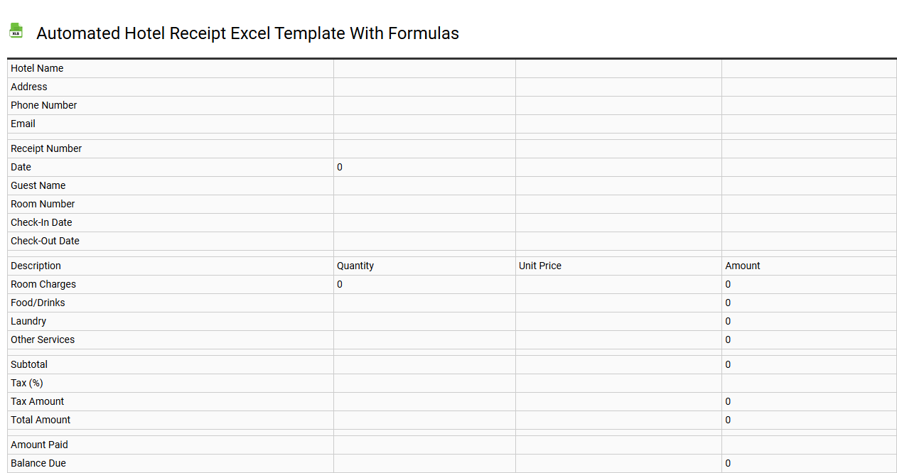 Automated hotel receipt Excel template with formulas