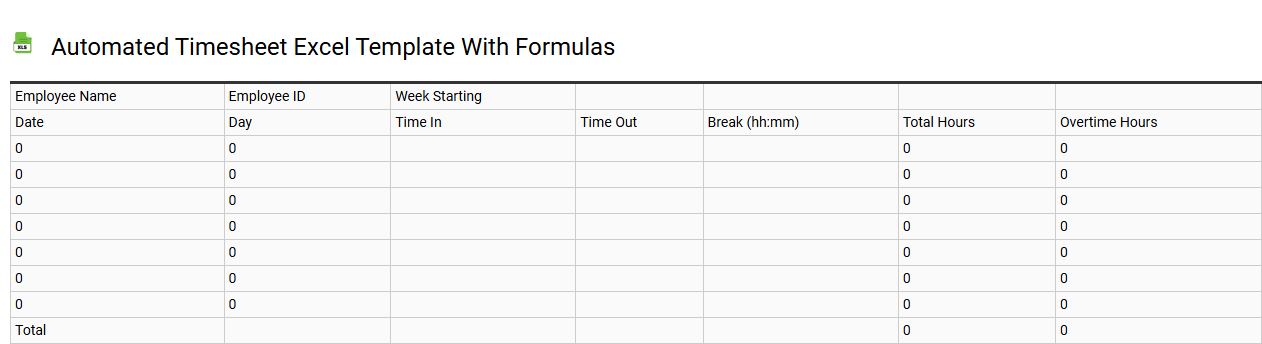 Automated timesheet Excel template with formulas