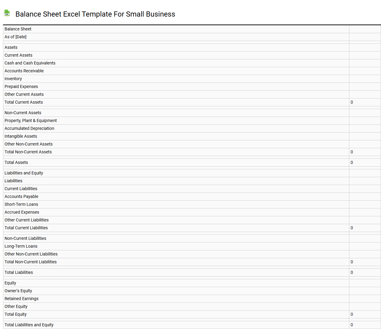 Balance sheet Excel template for small business