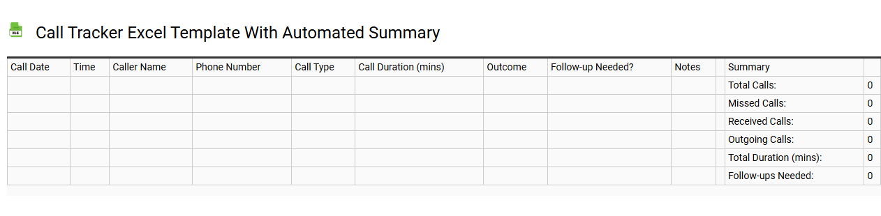 Call tracker Excel template with automated summary