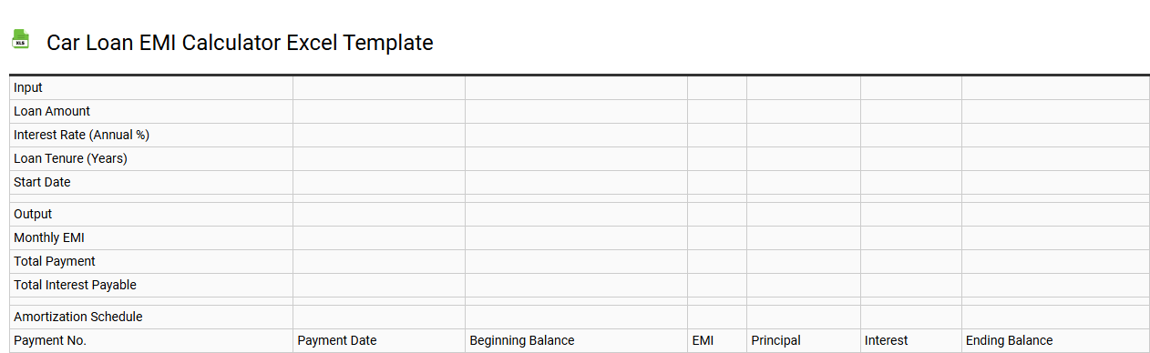 Car loan EMI calculator Excel template