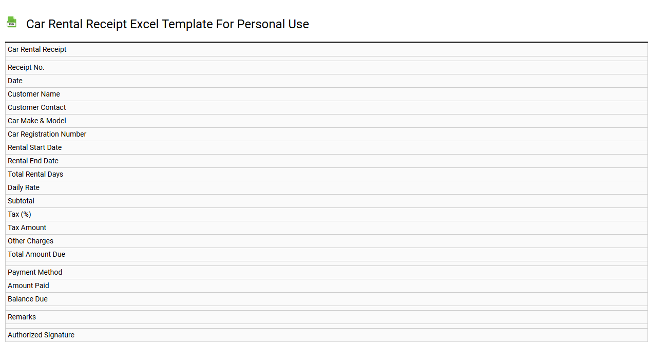 Car rental receipt Excel template for personal use