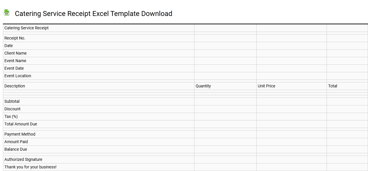 Catering service receipt Excel template download