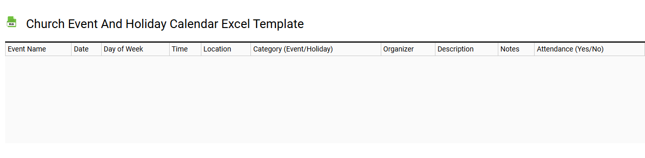 Church event and holiday calendar Excel template