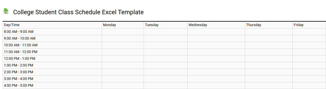 College student class schedule Excel template