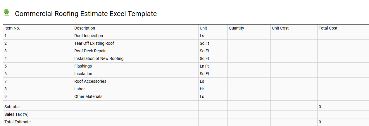 Commercial roofing estimate Excel template