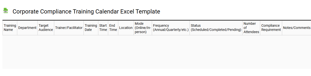 Corporate compliance training calendar Excel template