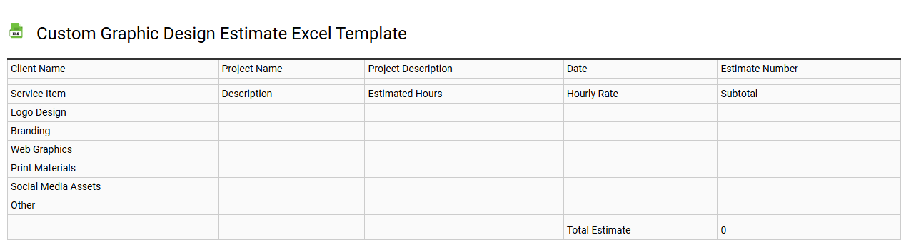 Custom graphic design estimate Excel template